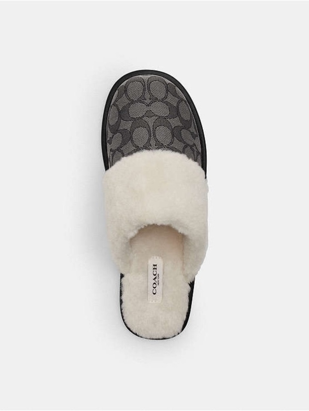 COACH Zena Signature Jacquard Faux Shearling Slippers NWOB